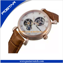 High Quality Skeleton Mechanical Watch with Genuine Leather Band